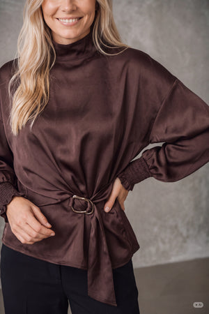 I SAY Steff Highneck Blouse Blouses 356 Dark brown