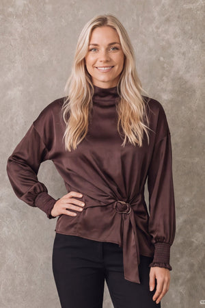 I SAY Steff Highneck Blouse Blouses 356 Dark brown