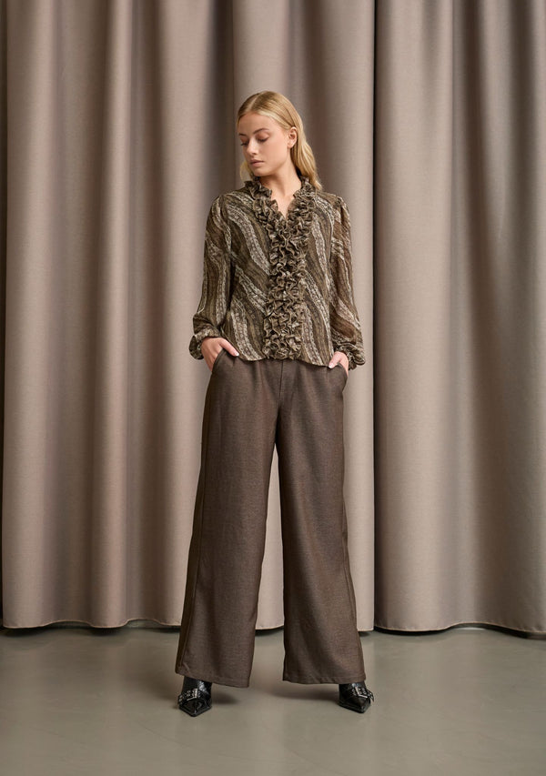 I SAY Vibse Ruffle Blouse Blouses N65 Khaki Magic