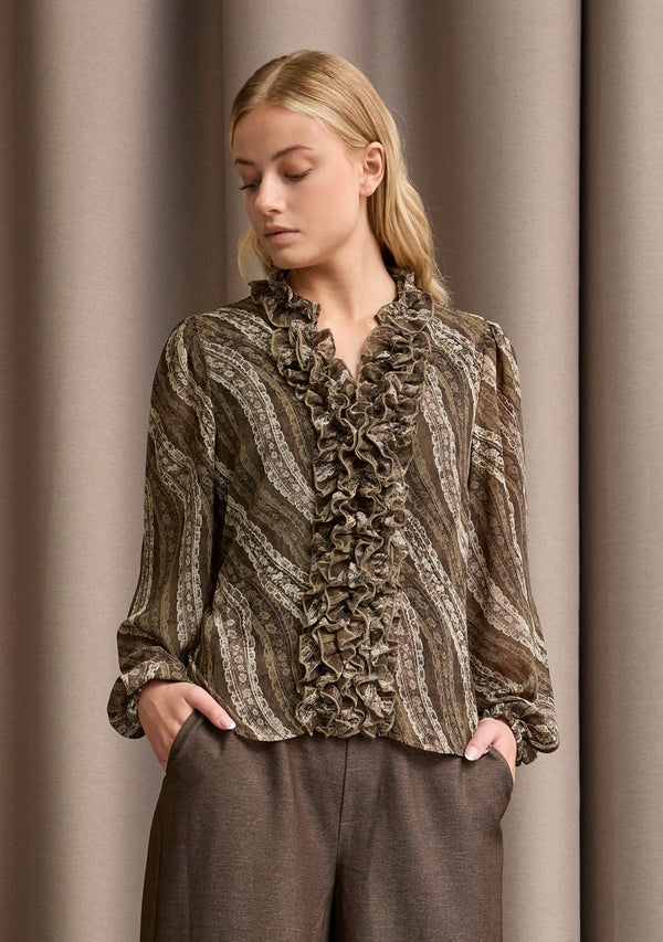 I SAY Vibse Ruffle Blouse Blouses N65 Khaki Magic