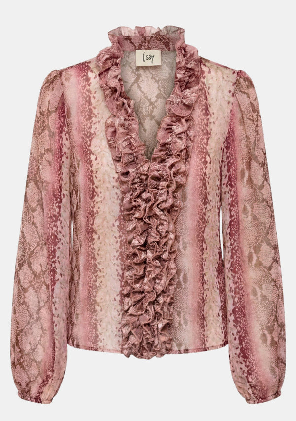 I SAY Vibse Ruffle Blouse Blouses N86 Rose Snake