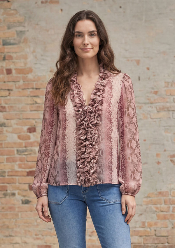 I SAY Vibse Ruffle Blouse Blouses N86 Rose Snake