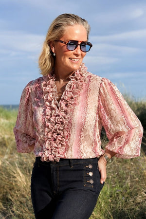 I SAY Vibse Ruffle Blouse Blouses N86 Rose Snake